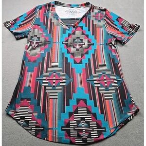 Crazy Train Women's Multicolor Aztec‎ Print Soft T-Shirt Small NWT